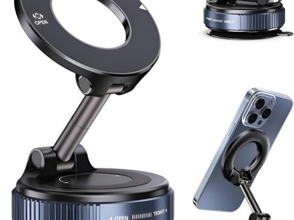 Suporte Magnético Universal com Ventosa de Sucção 360° para Celular, Veicular Multiuso Mesa Parede Vidro Portátil (PRETO)